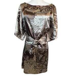 2/$30 ZARA Basic M Brown Taupe Ivory Floral Print Kimono Satiny Dress